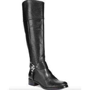 Michael Kors Fulton Harness Riding Boots Pull On Tall Black Rain Snow Size 8